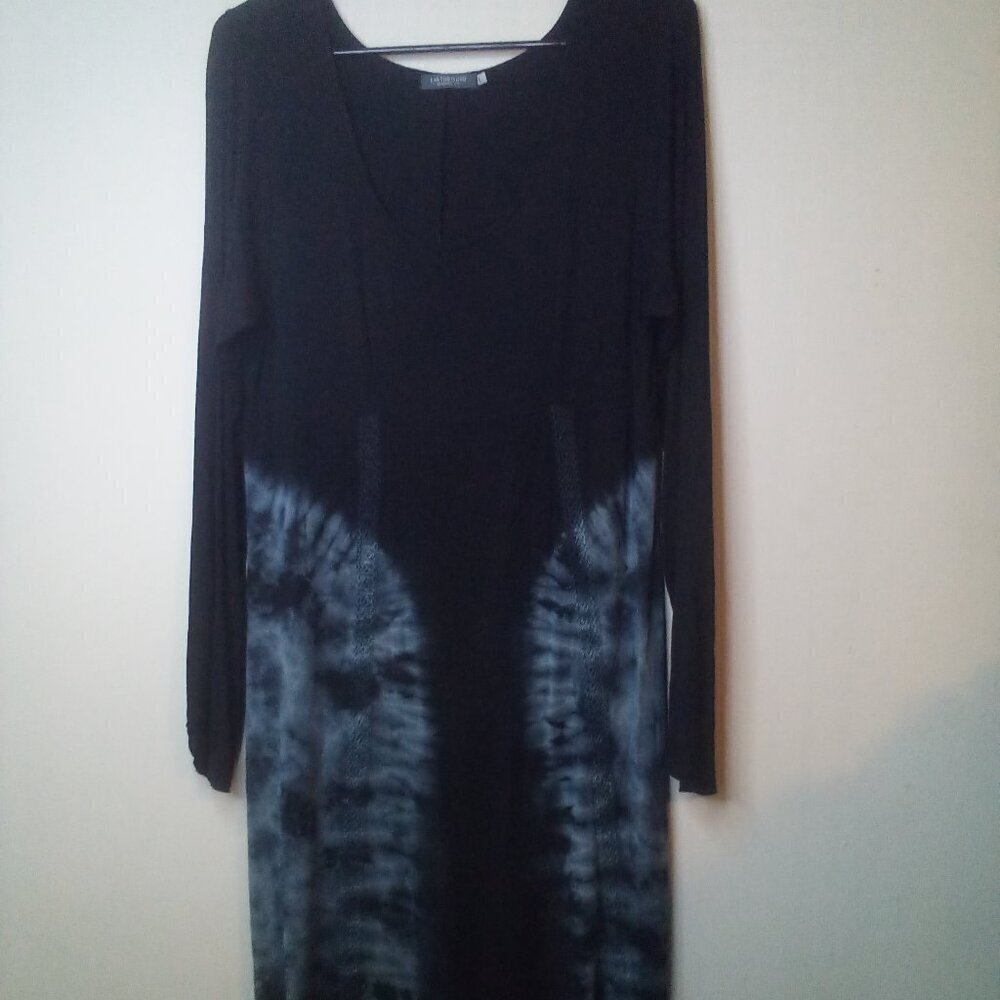 Earthbound Trading Co Dress L Long Sleeve High Low Hem Soft Stretch Black Blue